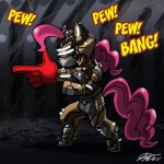 armor cosplay crossover_cosplay female feral foam_finger hair headgear helmet pink_hair solo tail text john_joseco dead_space electronic_arts friendship_is_magic hasbro my_little_pony visceral_games isaac_clarke pinkie_pie_(mlp) earth_pony equid equine horse mammal pony 1:1 crossover english_text