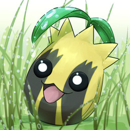 ambiguous_gender black_body black_eyes day dew glistening glistening_eyes grass happy leaf morning multicolored_body not_furry open_mouth open_smile outside pink_tongue plant smile solo tongue two_tone_body water yellow_body spicyichizo nintendo pokemon elemental_creature flora_fauna generation_2_pokemon pokemon_(species) sunkern 1:1 2025 absurd_res hi_res shaded