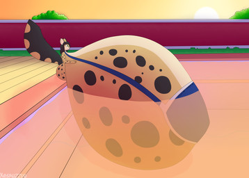 anthro big_breasts bikini breasts clothed clothing evening female grass huge_breasts hyper hyper_breasts outside plant poolside solo sun swimming_pool swimwear tree two-piece_swimsuit water kespuzzuo erika_(maloo) felid feline mammal serval 2018 absurd_res digital_media_(artwork) hi_res