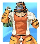 anthro clothing fur male muscular muscular_anthro muscular_male solo swimwear naikuma yutari hotaru_hirano felid mammal pantherine tiger hi_res