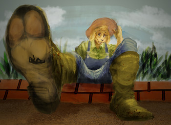 2_toes anthro clothing duo extreme_size_difference farmer feet female foot_fetish foot_focus foot_play inshoe inside_clothing inside_shoe insole male male/female micro size_difference soles toes trapped_in_clothing trapped_in_footwear trapped_in_shoe boney_bastard silverscarf abiline_(silverscarf) bovid caprine mammal sheep hi_res