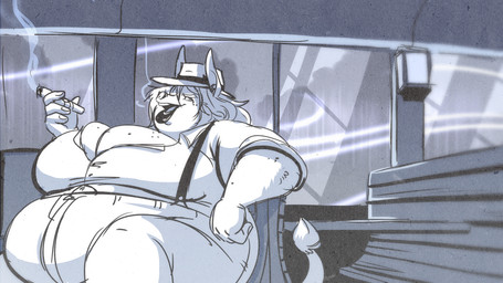 4_fingers anthro bent_arm bent_leg big_breasts black_lips booth booth_seating bottomwear breasts cigar cigar_smoke cleavage clothed clothed_anthro clothed_female clothing diner eyebrows female female_anthro fingernails fingers fully_clothed fully_clothed_anthro fully_clothed_female furniture grey_tail grey_tongue grey_wall hair hat headgear headwear holding_cigar holding_object huge_breasts inside lips long_hair nails noir obese obese_anthro obese_female open_mouth open_smile overweight overweight_anthro overweight_female pants raining restaurant smile smoke solo suspenders table tail tail_tuft teeth thick_bottom_lip thick_thighs tongue tuft wall_(structure) white_bottomwear white_clothing white_dress_shirt white_eyebrows white_eyes white_hair white_hat white_headwear white_pants white_tail_tuft window volkenfox jackie_(volkenfox) asinus donkey equid equine mammal 16:9 2025 digital_drawing_(artwork) digital_media_(artwork) english_description greyscale hi_res monochrome shaded widescreen