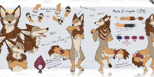 5_fingers accessory anthro bandanna_on_tail barcode bedroom_eyes brown_body brown_fur crossed_arms dewclaw digitigrade dipstick_tail fingers fluffy fluffy_chest footprint fur furgonomics grey_body grey_fur halo kerchief licking licking_arm looking_at_viewer male markings multiple_angles narrowed_eyes neck_tuft open_mouth orange_body orange_fur pawprint paws raised_paw reflective_floor seductive self_lick semi-anthro simple_background smug_expression solo surprised tail tail_accessory tail_markings tan_body tan_fur text tongue tongue_out toothy_grin tuft ctahrpoe casey_coyote_(ctahrpoe) canid canine canis coyote mammal 2024 digital_media_(artwork) english_text flat_colors hi_res model_sheet