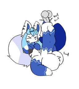 anthro balls big_balls big_penis big_tail blue_blush blue_body blue_fur blush bodily_fluids cheek_tuft cum cum_exchange cum_inflation cum_inside duo ejaculation eyes_closed facial_tuft fluffy fluffy_balls fluffy_tail foreskin fur genital_fluids genitals huge_balls huge_penis humanoid_genitalia humanoid_penis hyper hyper_balls hyper_genitalia hyper_penis inflation male male/male penetration penile penile_penetration penis penis_in_penis scarf stripes tail tuft urethral urethral_bulge urethral_penetration white_body white_fur potayo nintendo pokemon geopold_(freeziepop) eeveelution generation_4_pokemon glaceon pokemon_(species) hi_res