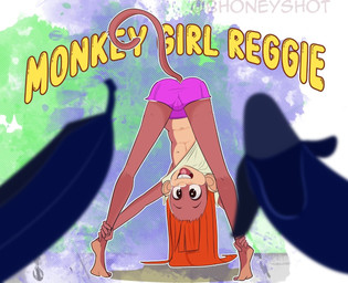 alternate_form alternate_species anthro anthrofied banana bottomwear butt camel_toe clothing female flat_chested food food_fetish fruit hair loli long_hair looking_through looking_through_legs nipple_slip plant shirt shorts smile suggestive suggestive_food topwear young young_anthro honeyshot twelve_forever reggie_(twelve_forever) haplorhine mammal monkey primate