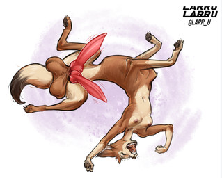 2_penises balls big_balls breasts diphallism genitals gynomorph gynomorph_taur horizontal_diphallism huge_balls intersex intersex_taur knot multi_balls multi_genitalia multi_penis navel nipples nude nude_taur paws penis slim small_breasts small_waist solo stretching larru-larru dixie_seterdahl canid canid_taur canine canine_taur fox fox_taur mammal mammal_taur taur hi_res gynomorph_(lore)