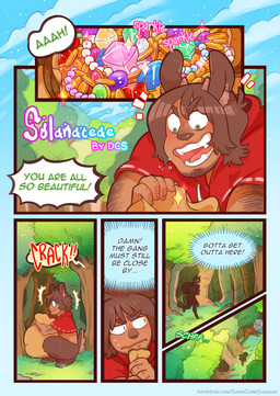 6_panel_comic arm_hair body_hair brown_body brown_hair brown_skin curved_horn dialogue digitigrade fangs hair half-closed_eyes hooves horn inner_monologue male narrowed_eyes open_mouth open_smile sack smile solo speech_bubble stubble teeth text thinking thought_bubble treasure wide_eyed darkchibishadow solanaceae sal_(solanaceae) humanoid mammal satyr comic english_text