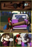 anthro brown_body brown_fur carrying_another clothed clothing coffin dialogue female fur group hair medium_truck red_hair truck van vehicle pickles-hyena kransy_(mysterybloger3013) willow_(mysterybloger3013) canid canine canis domestic_dog fox mammal comic hi_res