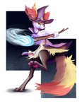 ambiguous_gender anthro cheek_tuft clothing facial_tuft feet fingers fur hat headgear headwear holding_object magic multicolored_body multicolored_fur orange_body orange_fur pawpads solo standing stick toes tuft white_body white_fur witch_hat yellow_body yellow_fur frozenquills nintendo pokemon braixen canid canine generation_6_pokemon mammal pokemon_(species) 2013 hi_res