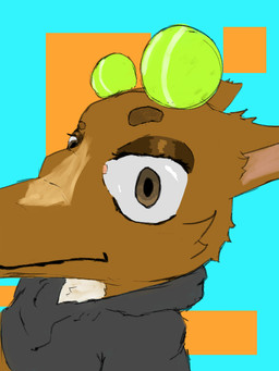 anthro ball belly brown_body brown_fur clothing fisheye_lens fur hoodie looking_at_viewer male solo tennis_ball topwear white_belly luckyhomie lucky_(luckyhomie) deer equid equine horse hybrid mammal 3:4