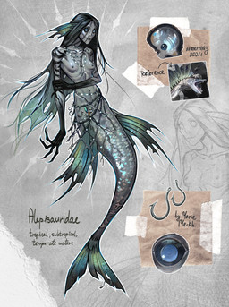 black_hair blue_eyes breasts female female_humanoid grey_body grey_scales hair long_hair mouth_closed nipples scales simple_background small_breasts solo split_form marie_merkh aquatic humanoid merfolk 2024 absurd_res dated hi_res signature