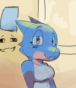 anthro bottomwear breasts clothing female genitals mind_control possession shirt shorts slightly_chubby solo tank_top topwear torn_clothing vulva sonninng03 alexander_bite_(character) ghost kobold scalie spirit 2d_animation animated frame_by_frame