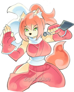 anthro biped clothing female fingerless_gloves gloves handwear holding_object holding_weapon male male_anthro ninja red_clothing solo tail warrior weapon zipskyblue mei_(zipskyblue) felid feline mammal hi_res
