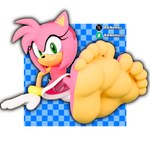 5_toes anthro barefoot big_feet clothing feet female foot_focus gloves green_eyes handwear humanoid_feet pink_body plantigrade smile soles solo toes panettou sega sonic_the_hedgehog_(series) amy_rose eulipotyphlan hedgehog mammal 3d_(artwork) absurd_res digital_media_(artwork) hi_res
