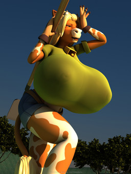 anthro big_breasts breasts clothed clothing cowbell female huge_breasts hyper solo anthroanim annabelle_cow bovid bovine cattle mammal 2016 3:4 3d_(artwork) digital_media_(artwork) hi_res