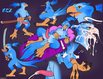 anthro anus beak bed bodily_fluids bodypaint butt claws condom cum dripping egg ejaculation erection face_paint feathers feet furniture genital_fluids genitals male melee_weapon messy nude open_mouth paws penis pillow precum scales sex_toy sexual_barrier_device simple_background smile solo sword tail talons text toes tongue vibrator weapon glimchip dota valve kez avian bird absurd_res digital_media_(artwork) english_text hi_res