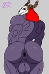 anthro anus balls biceps big_butt big_muscles blush bone butt demon digital_media_(artwork) elias_ainsworth genitals hi_res horn humanoid humanoid_genitalia looking_at_viewer lusty_place male monster muscular muscular_anthro muscular_male mythology nude puffy_anus simple_background skull skull_head smile solo the_ancient_magus_bride