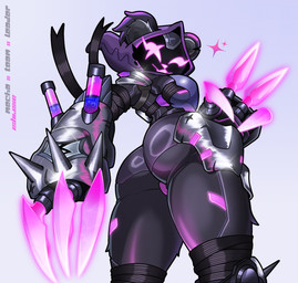 anthro armor big_butt biped butt claws cybernetics dark_armor dark_body dark_fur energy_claws eye_scar facial_scar female fur furgonomic_headwear furgonomics glowing glowing_claws hood looking_at_viewer low-angle_view machine pink_eyes pink_mouth purple_body purple_fur rear_view scar screen screen_face shadow_face shoulder_armor simple_background solo text thick_thighs white_background worm's-eye_view ishiexe epic_games fortnite raven_team_leader bear cyborg mammal robot robot_anthro absurd_res hi_res