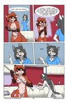 anthro areola barbell_piercing belly_tuft blue_clothing blue_shirt blue_topwear breasts brown_hair brown_markings brush canid canine casual_nudity caught cheek_tuft chest_tuft clothed clothing colored comic dialogue digital_media_(artwork) dipstick_ears dipstick_hair duo ear_markings english_text eyewear eyewear_only facial_tuft female fox foxboy83 fur genitals glasses glasses_only gloves_(marking) green_eyes grey_body grey_fur grey_hair hair hi_res innie_pussy inside jewelry kitchen long_hair mammal marble_(vixen_logic) marble_fox markings multicolored_ears navel nipple_piercing nipples nude paint paint_on_body paint_roller paintbrush pendant piercing pussy red_(vixen_logic) red_body red_fox red_fur red_hair shaded shirt small_breasts speech_bubble standing tail text tied_hair tootaloo topwear true_fox tuft url vixen_logic wearing_glasses white_body white_eyes white_fur yellow_eyes
