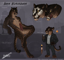 abs anthro balls chibi claws clothing erection genitals licking licking_lips looking_at_viewer male nude penile_spines penis reclining solo standing text tongue tongue_out decayj felid jaguar mammal pantherine english_text hi_res model_sheet