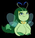 accessory antennae_(anatomy) anthro bedroom_eyes big_breasts blue_eyes blue_wings blush breasts breasts_on_ground clothed clothing female green_body green_hair hair hair_accessory hands_on_ground insect_wings long_hair lying narrowed_eyes neck_accessory on_front seductive skimpy smile smiling_at_viewer solo wings pokemonoa111 nintendo pokemon fan_character galiana celebi generation_2_pokemon legendary_pokemon pokemon_(species) alpha_channel