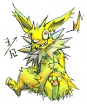 ambiguous_gender eeveelution electricity generation_1_pokemon japanese jolteon jolteon_day lightning low_res nekogarasu nintendo pokemon pokemon-specific_day pokemon_(species) solo tail