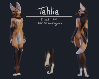 anthro areola breasts butt digitigrade featureless_crotch feet female fingers fur looking_at_viewer looking_back nipples nude pawpads rear_view simple_background smile solo standing stated_height stated_species tail text toes ruaidri tahlia_(ruaidri) canid canine mammal maned_wolf 2022 3d_(artwork) character_name digital_media_(artwork) english_text model_sheet