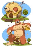 anthro balls belly blue_eyes brown_body brown_fur flaccid fur genitals growing macro male nipples nude pecs penis slightly_chubby solo eclipticafusion banjo-kazooie rareware banjo_(banjo-kazooie) bear mammal comic hi_res