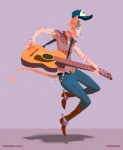 anthro belt blue_eyes boots clothed clothing cowboy_boots female footwear guitar hairless hat headgear headwear musical_instrument playing_guitar playing_music plucked_string_instrument shoes side_view simple_background solo spurs string_instrument tail chris_goodwin fairy_tales town_musicians_of_bremen domestic_cat felid feline felis hairless_cat mammal sphynx_(cat)