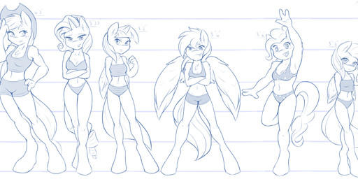 anthro anthrofied blush bra breasts chart chest_tuft cleavage clothed clothing cowboy_hat crossed_arms feathered_wings feathers female freckles fur gesture group hair hat headgear headwear height_chart horn navel panties size_chart smile standing tuft underwear waving wings ambris friendship_is_magic hasbro my_little_pony mythology applejack_(mlp) fluttershy_(mlp) pinkie_pie_(mlp) rainbow_dash_(mlp) rarity_(mlp) twilight_sparkle_(mlp) earth_pony equid equine horse mammal mythological_creature mythological_equine pegasus pony unicorn winged_unicorn 2013 absurd_res black_and_white blue_and_white digital_drawing_(artwork) digital_media_(artwork) hi_res monochrome