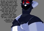anthro arm_warmers armwear bedroom_eyes black_body black_fur blue_clothing blue_eyes blue_gloves blue_handwear blue_legwear blue_thigh_highs bulge clothing dialogue elbow_gloves eyeshadow femboy fingerless_gloves fur genitals gloves grey_background handwear legwear makeup male narrowed_eyes neck_tuft panties penis red_eyeshadow seductive sharp_teeth simple_background solo teeth text thick_thighs thigh_highs thong tuft underwear wide_hips vroorv nintendo pokemon generation_5_pokemon pokemon_(species) zorua english_text