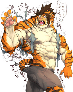 5_fingers abs anthro biceps big_muscles biped blue_clothing blue_topwear bodily_fluids bottomwear brown_stripes claws clothed clothed_anthro clothed_male clothing countershade_arms countershade_face countershade_fur countershade_hands countershade_neck countershade_tail countershade_torso countershading dialogue facial_markings finger_claws fingerpads fingers front_view fur furrowed_eyebrows grey_bottomwear grey_clothing head_markings latissimus_dorsi looking_at_self male markings mid_transformation multicolored_body multicolored_fur muscular muscular_anthro muscular_male obliques open_mouth orange_body orange_fur pawpads pecs pink_pawpads pink_tongue pointy_ears pose pupils purple_eyes simple_background slit_pupils solo species_transformation speech_bubble striped_arms striped_face striped_legs striped_markings striped_tail striped_torso stripes tail tail_markings tan_body tan_countershading tan_fur tears teeth text thick_neck tongue tongue_showing topwear torn_bottomwear torn_clothing torn_topwear transformation two_tone_body two_tone_fur white_background white_sclera captainjohkid felid mammal pantherine tiger 2018 4:5 digital_drawing_(artwork) digital_media_(artwork) hi_res japanese_text portrait three-quarter_portrait translation_request