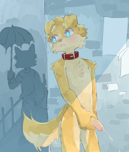 anthro arm_tuft blue_eyes blush blush_lines bodily_fluids building chest_tuft cum cumshot duo ejaculation exhibitionism eyebrows facial_tuft floppy_ears fluffy fluffy_tail foreskin fur genital_fluids genitals grey_nose humanoid_genitalia humanoid_penis kemono male male_anthro masturbation nude_anthro nude_male outside penile penile_masturbation penis public public_masturbation public_nudity shoulder_tuft standing tail tan_body tan_eyebrows tan_fur tuft umbrella yellow_body yellow_fur young young_anthro young_male regcron crowl_(regcron) canid canine canis domestic_dog mammal 2025 hi_res portrait three-quarter_portrait