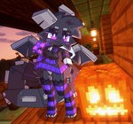 anthro biped black_body black_fur bottomwear clothing female fur jack-o'-lantern purple_eyes skirt slim_anthro slim_female solo fridgenstuffs microsoft minecraft mojang mythology xbox_game_studios dragon ender_dragon mythological_creature mythological_scalie scalie 2024 hi_res