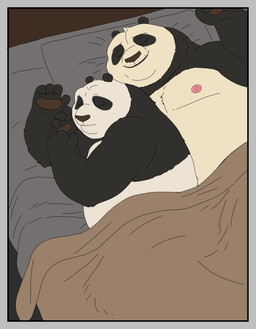 anthro bed bedding black_body blanket duo eyes_closed furniture lying male male/male moobs nipples overweight overweight_male parent_incest smile white_body bobbellyboy dreamworks kung_fu_panda li_shan_(kung_fu_panda) master_po_ping bear giant_panda mammal 2025 comic hi_res father_(lore) father_and_child_(lore) father_and_son_(lore) incest_(lore) parent_(lore) parent_and_child_(lore) parent_and_son_(lore) son_(lore)