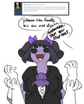 anthro arachnid arthropod ask_blog breasts clothed clothing english_text fangs female hair hi_res muffet multi_arm multi_eye multi_limb non-mammal_breasts open_mouth ribbons robertge smile solo spider teeth text tongue tumblr undertale undertale_(series) user_avatar