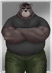 anthro belly big_belly black_nose brown_body kemono male musclegut muscular overweight overweight_male scar solo shillon0610 bear mammal 2023 absurd_res hi_res