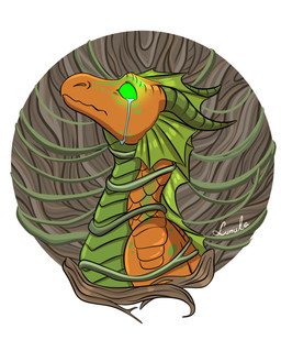 ambiguous_form ambiguous_gender breath_of_evil emotional frill_(anatomy) glowing glowing_eyes green_body green_scales membrane_(anatomy) membranous_frill neck_frill orange_body orange_scales plant sad scales solo vines lunula mythology wings_of_fire freedom_(wof) dragon mythological_creature mythological_scalie scalie hi_res female_(lore)