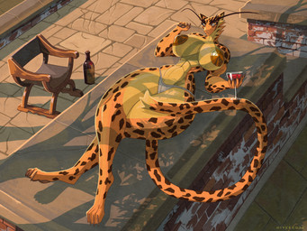 4_toes 5_fingers abs alcohol anthro belly_tuft beverage big_breasts bottomwear breasts brick chair claws clothing container corked_bottle countershade_legs countershade_thighs countershade_torso countershading cracked_ground cup curvy_figure detailed_background dipstick_tail drinking_glass eyebrows feet female fingers fur furniture glass glass_container glass_cup gold_(metal) holding_beverage holding_container holding_cup holding_drinking_glass holding_object holding_wine_glass long_eyebrows looking_at_viewer looking_up looking_up_at_viewer lying markings midriff muscular muscular_anthro muscular_female navel nipple_covers on_back orange_body orange_fur panties parapet pasties pawpads plant pointy_ears raised_tail rim_light scratches shadow small_waist solo spots spotted_markings stone_pavement tail tail_markings tail_tuft thick_thighs toes tree tuft underwear wall_(structure) wax_seal wide_hips wine wine_bottle wine_glass wood wood_furniture yellow_body yellow_eyes yellow_fur hiverdose lieren_(last_fables) felid leopard mammal pantherine digital_media_(artwork) full-length_portrait hi_res portrait