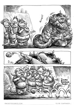 anthro armor belly bottomwear cheese clothing dairy_products food group headgear helmet male overweight overweight_male pants sad shirt sitting topwear jwbalsley boss_rat chester_the_rat stinky_the_rat mammal murid murine rat rodent 2025 comic hi_res monochrome