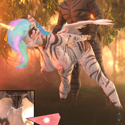 ahegao alternate_hairstyle animal_genitalia animal_penis anthro anthrofied areola arm_grab arm_pull balls big_breasts big_nipples blush bodily_fluids bodypaint breasts chain cum cum_in_vagina cum_inside dominant drooling duo ejaculation equine_genitalia equine_penis faceless_character faceless_male female female_penetrated forest from_behind_position genital_fluids genitals horn huge_breasts impregnation internal interspecies interspecies_domination jewelry jungle lactating looking_pleasured looking_up male male/female male_penetrating male_penetrating_female milk neck_ring necklace nipple_chain nipple_piercing nipples nude open_mouth orgasm ovum penetration penile penile_penetration penis penis_in_vagina piercing plant prison_guard_position raceplay saliva sex sperm_cell stripes submissive sweat teary_eyes tree vaginal vaginal_fluids vaginal_penetration vaginal_squirting vulva wings zebra_bodypaint bckiwi friendship_is_magic hasbro my_little_pony mythology princess_celestia_(mlp) equid equine horse mammal mythological_creature mythological_equine pony winged_unicorn zebra 1:1 3d_(artwork) absurd_res digital_media_(artwork) hi_res