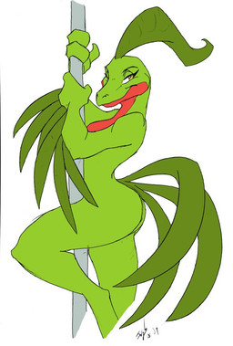 3_fingers anthro butt butt_pose countershade_face countershade_torso countershading dancing female fingers green_body looking_at_viewer looking_back looking_back_at_viewer nude pole pole_dancing pose rear_view red_body red_countershading solo thick_thighs wide_hips luircin nintendo pokemon generation_3_pokemon grovyle pokemon_(species) reptile scalie 2009 dated flat_colors signature