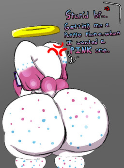 big_butt butt cellphone dialogue electronics ellipsis female grey_background halo holding_cellphone holding_object holding_phone huge_butt nude phone simple_background solo text thick_thighs white_body wide_hips latluxlula sega sonic_the_hedgehog_(series) genki_diama chao_(sonic) chaos_chao hero_chao humanoid 2026 digital_media_(artwork) english_text