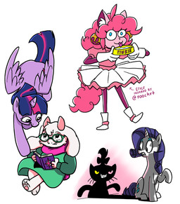 anthro book bottomwear bowl clothing container dancewear eyewear female feral glasses group horn male pet_bowl simple_background skirt tutu water_bowl wings flimflamfilosophy deltarune friendship_is_magic hasbro my_little_pony mythology undertale_(series) friend_(deltarune) opalescence_(mlp) pink_(deltarune) pinkie_pie_(mlp) ralsei rarity_(mlp) twilight_sparkle_(mlp) bovid caprine domestic_cat equid equine felid feline felis goat humanoid mammal mythological_creature mythological_equine unicorn winged_unicorn crossover hi_res