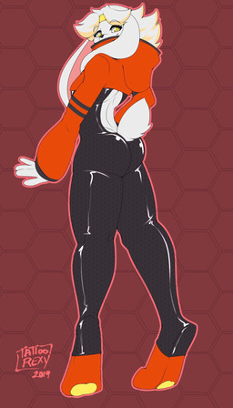 anthro black_bodysuit black_clothing black_latex black_skinsuit bodysuit breasts clothed clothed_anthro clothed_female clothing female fur hair hoodie latex latex_bodysuit latex_clothing latex_skinsuit looking_at_viewer looking_back looking_back_at_viewer orange_body orange_clothing orange_fur orange_hoodie orange_topwear scut_tail short_tail skinsuit solo tail tight_clothing topwear white_body white_fur white_hair yellow_eyes tattoorexy nintendo pokemon zoe_lightfoot generation_8_pokemon pokemon_(species) raboot 2019 hi_res story story_in_description