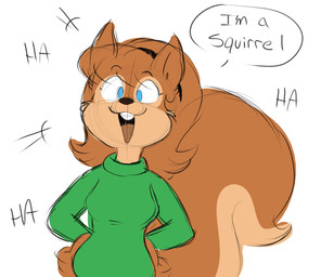 :3 anthro biped black_emanata black_hairband black_text blue_eyes breasts buckteeth clothed clothed_anthro clothed_female clothing countershade_face countershade_fur countershade_neck countershade_tail countershading dialogue emanata female female_anthro fluffy fluffy_tail fur green_clothing green_sweater green_topwear hair hands_on_hips laugh long_tail open_:3 open_mouth open_smile orange_body orange_ears orange_fur orange_hair orange_tail orange_tongue pointy_ears prick_ears smile solo speech_bubble squirrel_tail sweater tail tan_body tan_countershading teeth text tongue topwear kabula_(artist) mammal rodent sciurid tree_squirrel 2023 colored colored_sketch digital_drawing_(artwork) digital_media_(artwork) english_text guide_lines hi_res sketch