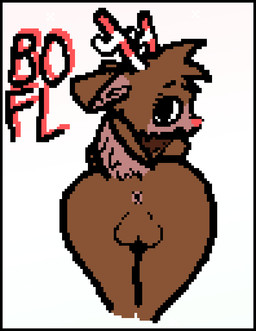 anthro antlers anus backsack balls bent_over big_butt black_border border brown_body brown_fur butt eyelashes femboy fur genitals horn looking_at_viewer looking_back male nude presenting raised_tail rear_view red_nose solo tail thighs_together boochaflare blushcrunch_studio dandy's_world roblox rudie_(dandy's_world) deer mammal new_world_deer reindeer digital_media_(artwork) pixel_(artwork)