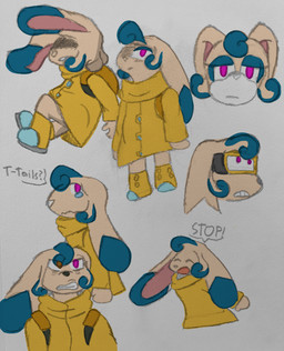 anthro backpack bodily_fluids clothing coat eyewear female floppy_ears goggles identity_change mind_control personality_change raincoat simple_background solo tears topwear white_background garmore idw_publishing sega sonic_the_hedgehog_(comics) sonic_the_hedgehog_(idw) sonic_the_hedgehog_(series) system_shock_au_(garmore) cream_the_rabbit kitsunami_the_fennec domestic_rabbit lagomorph leporid mammal oryctolagus rabbit absurd_res hi_res sketch_page