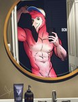 abs anthro barely_visible_genitalia barely_visible_penis bathroom bedroom_eyes cellphone clothing doorway electronics genitals hat headgear headwear holding_clothing holding_hat holding_headgear holding_headwear holding_object looking_at_viewer male mirror mirror_selfie muscular muscular_anthro muscular_male narrowed_eyes nipples non-mammal_nipples nude pecs penis penis_base phone pink_body pose reflection seductive selfie smile solo white_body bgn dylan_(bgn) avian bird flamingo hi_res