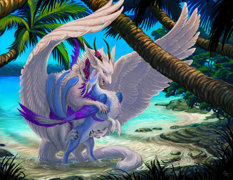 ambiguous_penetration beach big_ears blue_body blue_feathers blue_fur blue_sky bodily_fluids claws cloud cum cum_inside detailed_background duo eyes_closed feathered_wings feathers female female_penetrated feral feral_on_feral fluffy from_behind_position fur genital_fluids gold_(metal) grass hand_on_belly horn jewelry male male/female male_penetrating male_penetrating_female mane necklace on_hind_legs outside palm_tree penetration plant purple_body purple_eyes purple_feathers rock sand seaside sex sex_on_the_beach sky standing standing_sex step_pose step_position storm tail tongue tree tropical vaginal_fluids water white_body white_feathers white_fur wings acidapluvia mythology dragon feathered_dragon feathered_scalie furred_dragon furred_scalie mythological_creature mythological_scalie scalie 2016